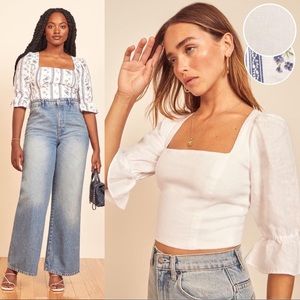 Reformation White Linen Top Size 8